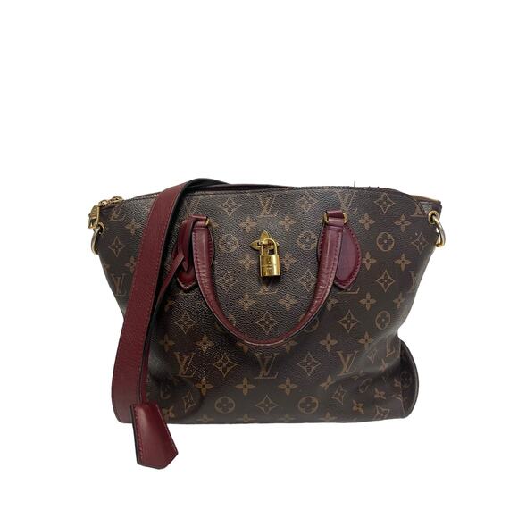 LOUIS VUITTON Brown Leather Canvas Monogram Lock Shoulder Flower Tote Bag - Picture 8 of 16